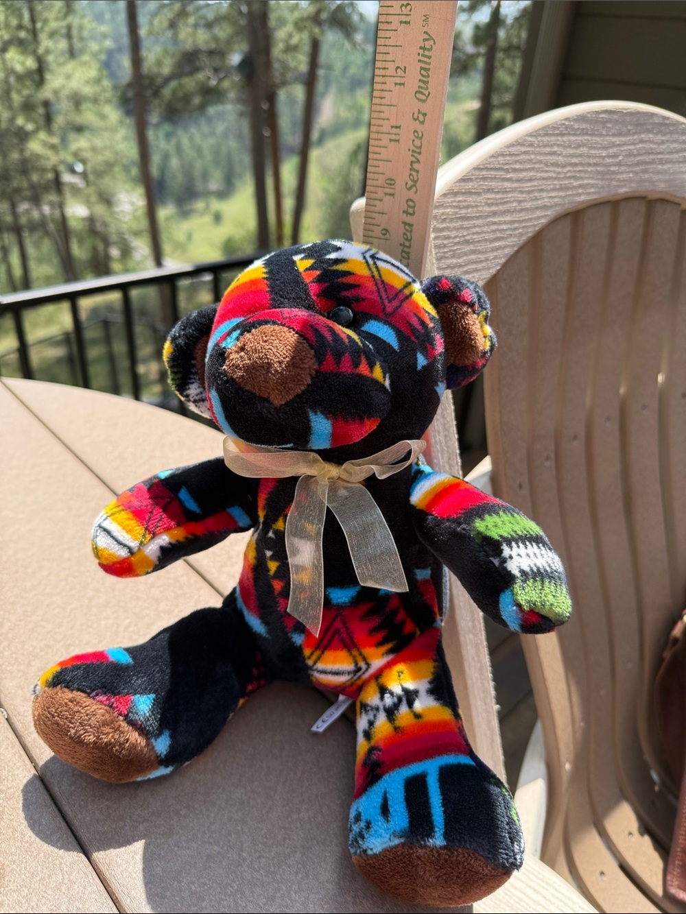 Multicolor Aztec Pattern Plush Teddy Bear with Ribbon